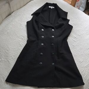 Black Double-Breasted Sleeveless Coat Dress